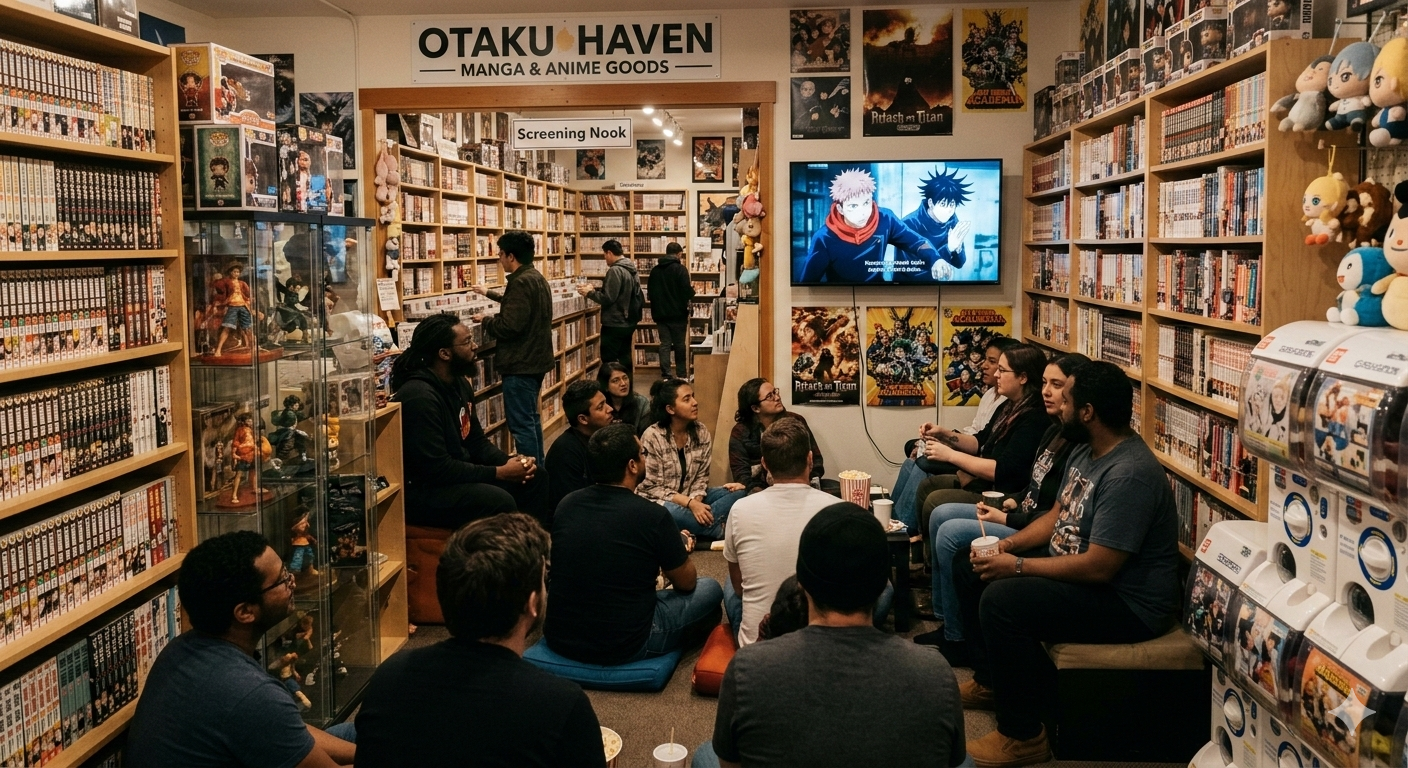 people watching anime inside Otakus R Us